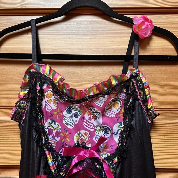 Valentines Day Womens Pink Skull Ribbon Lace Dress Size Medium Witchy Whimsygoth - Picture 3 of 12